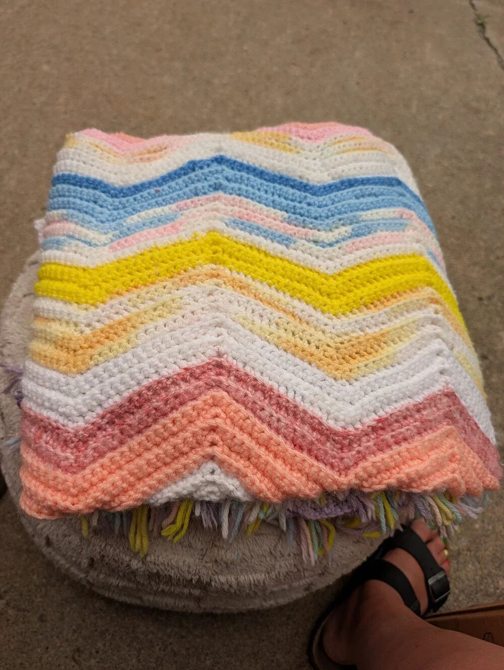 Handmade Chevron Crochet Baby Blanket - Pastel Yellow, Blue, Pink